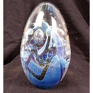 Robert Eickholt Studio Handblown Dichroic Art Glass Paperweight Egg Shape 1989